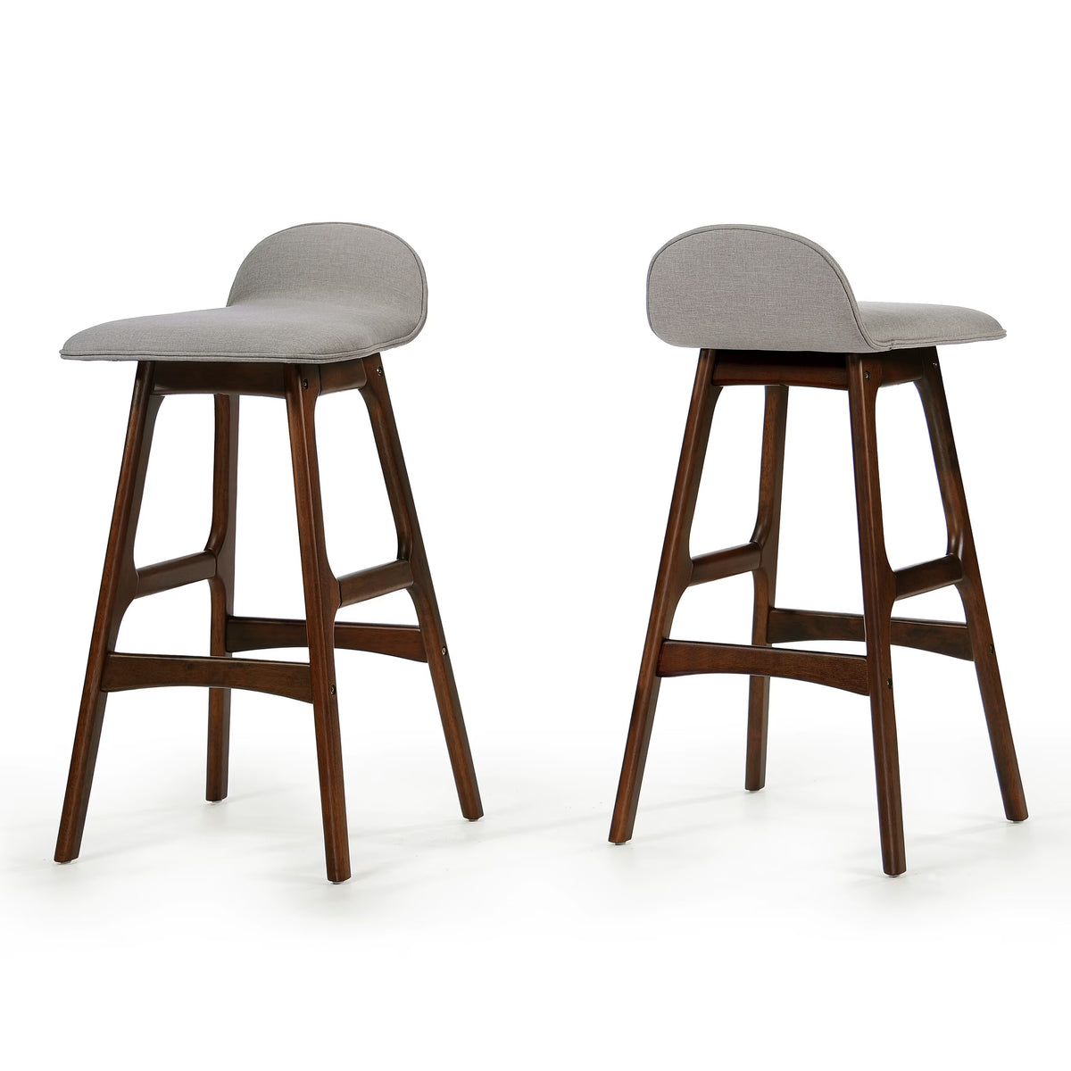 Light Gray and Natural Walnut Upholstered Barstools Set of 2 V7304