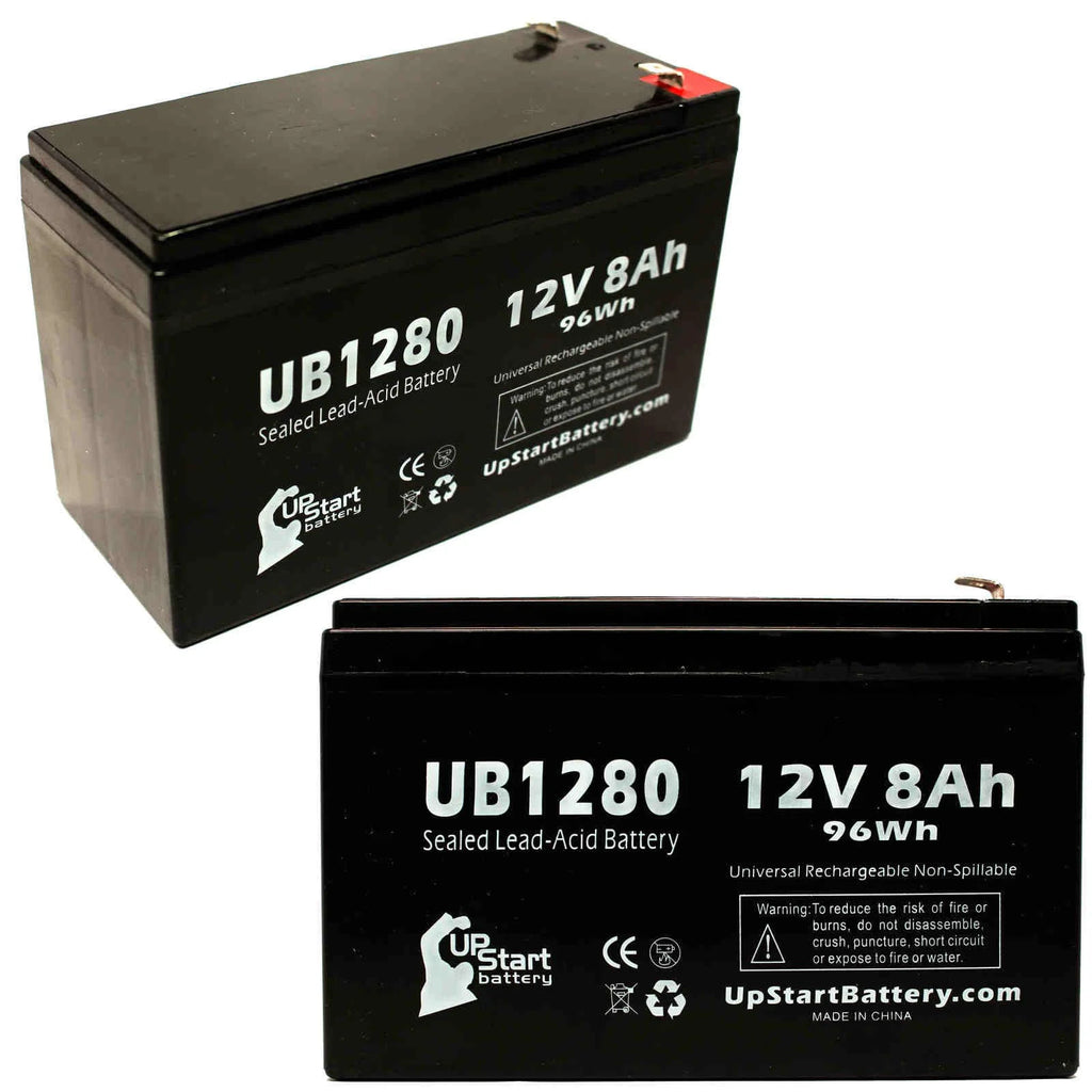 2x Pack Sealed Lead Acid Battery (12V, 8Ah, 8000mAh, F1 Terminal, AGM) with 4 F1 to F2 Terminal Adapters D239145