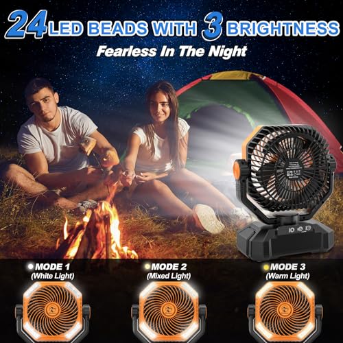 20000mAh Rechargeable Battery Powered Camping Fan with LED Lantern E124