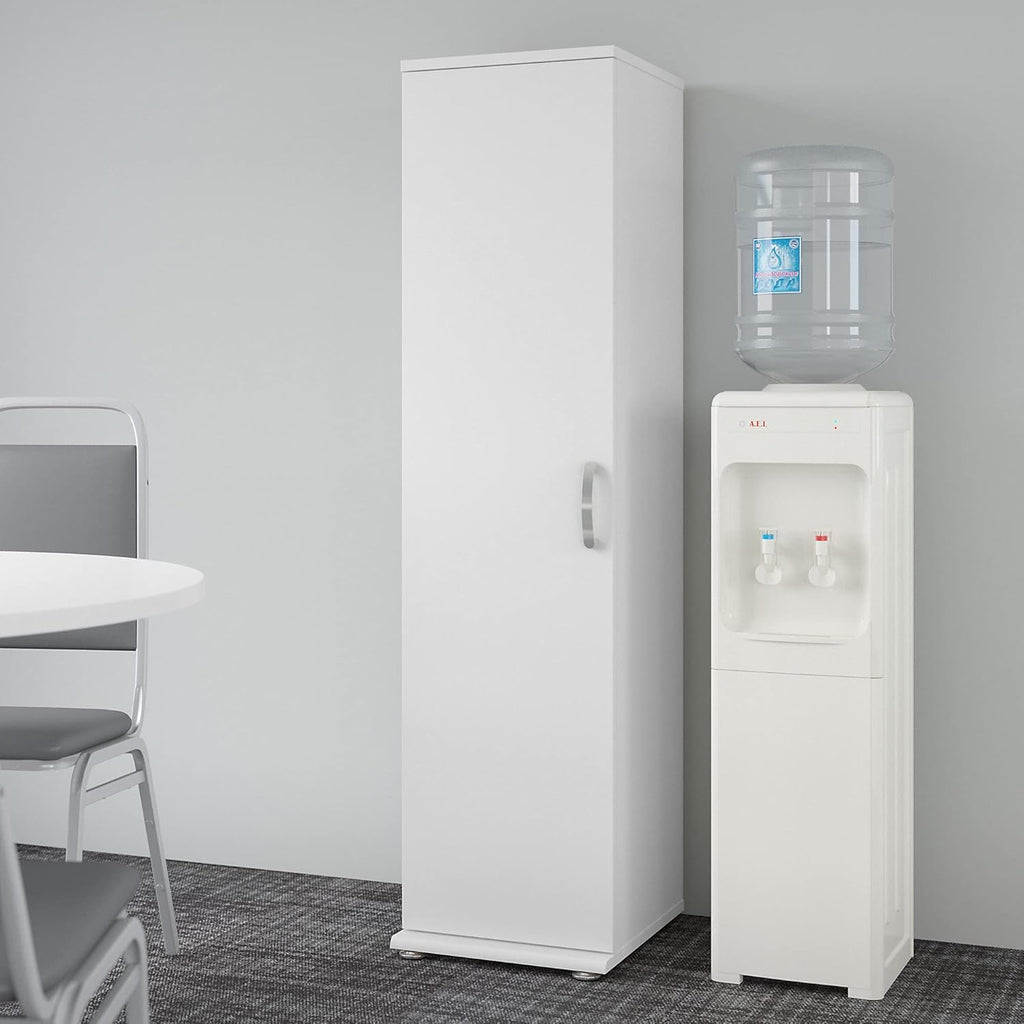 White Tall Narrow Storage Cabinet with Door and Shelves S86175