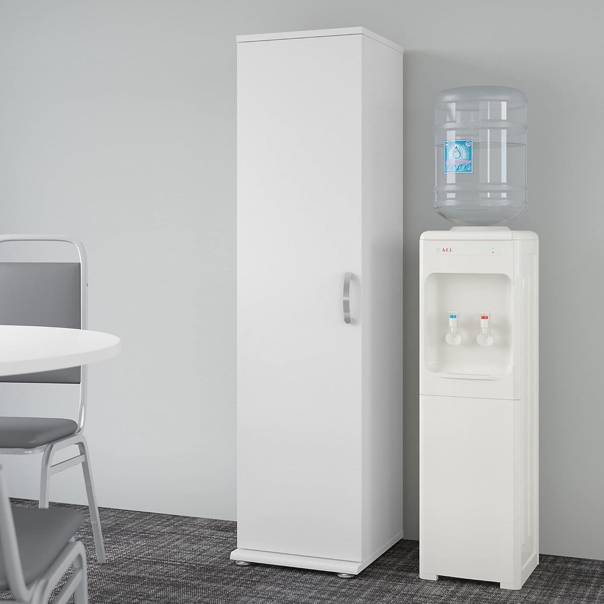 White Tall Narrow Storage Cabinet with Door and Shelves S86175