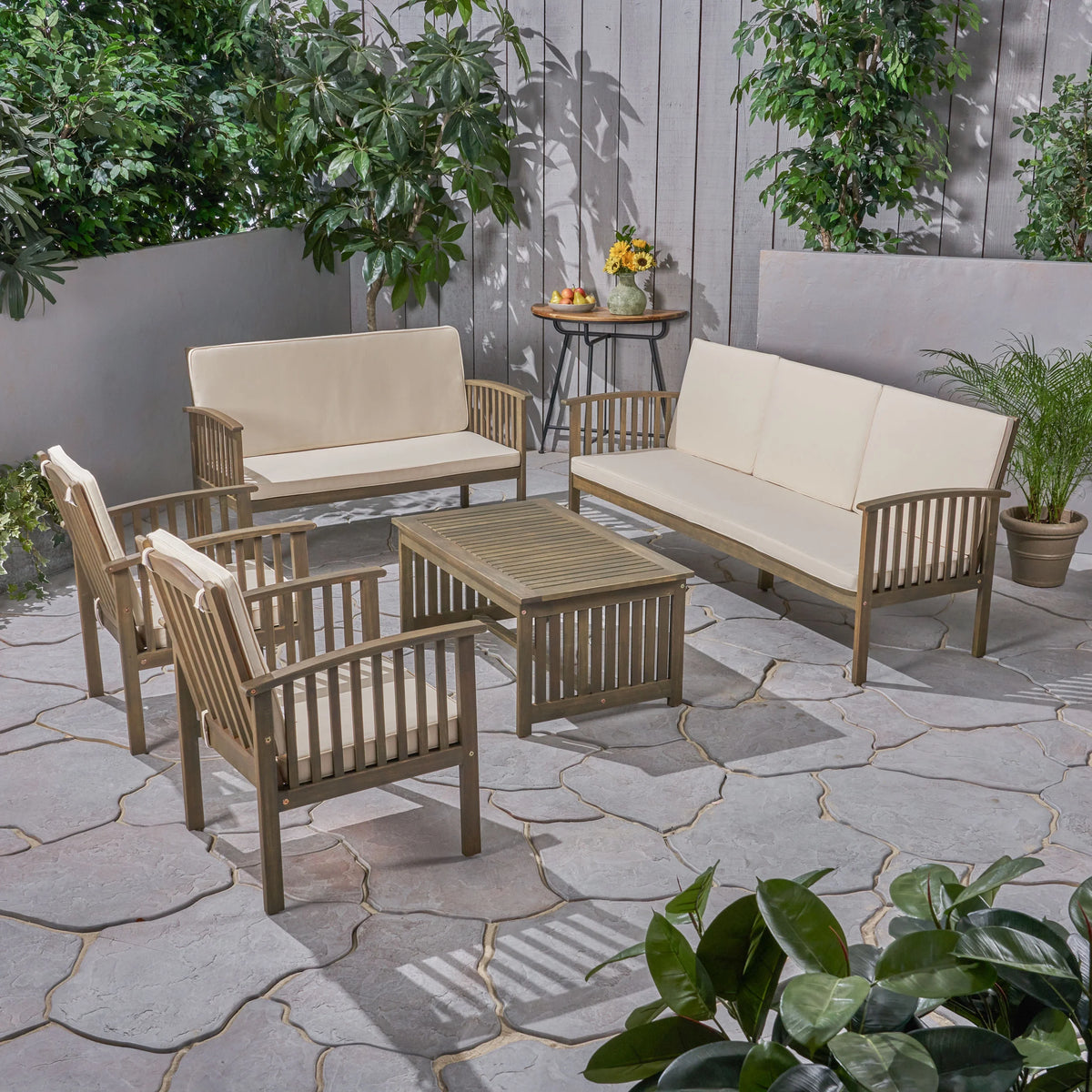 5 Piece Outdoor Acacia Wood Conversation Set Z23972