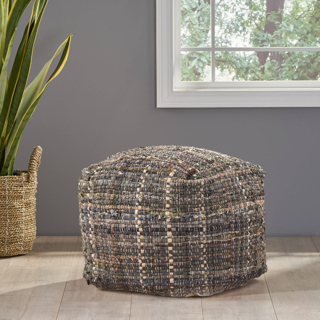 Blue Fabric Pouf Ottoman E3581