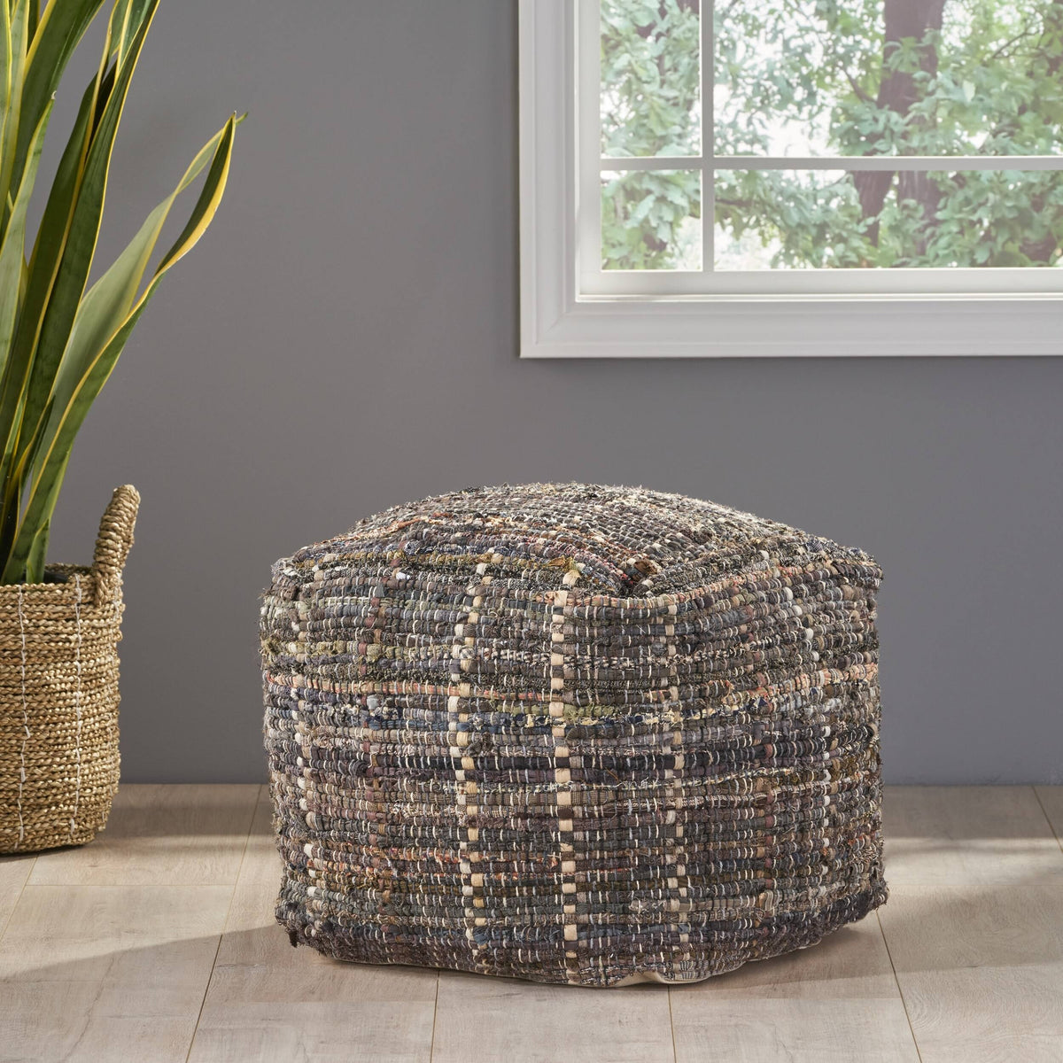 Blue Fabric Pouf Ottoman E3581