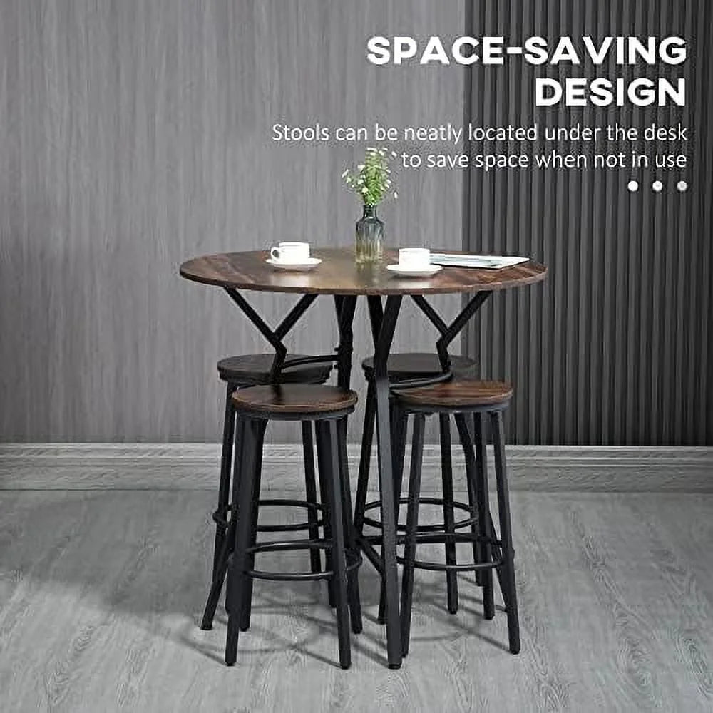 5-Piece Bar Table and Chairs Set Black Brown P1494