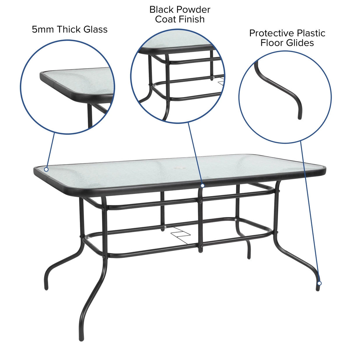 7-Piece Black Rippled Glass Patio Table Set with 6 Chairs M3924