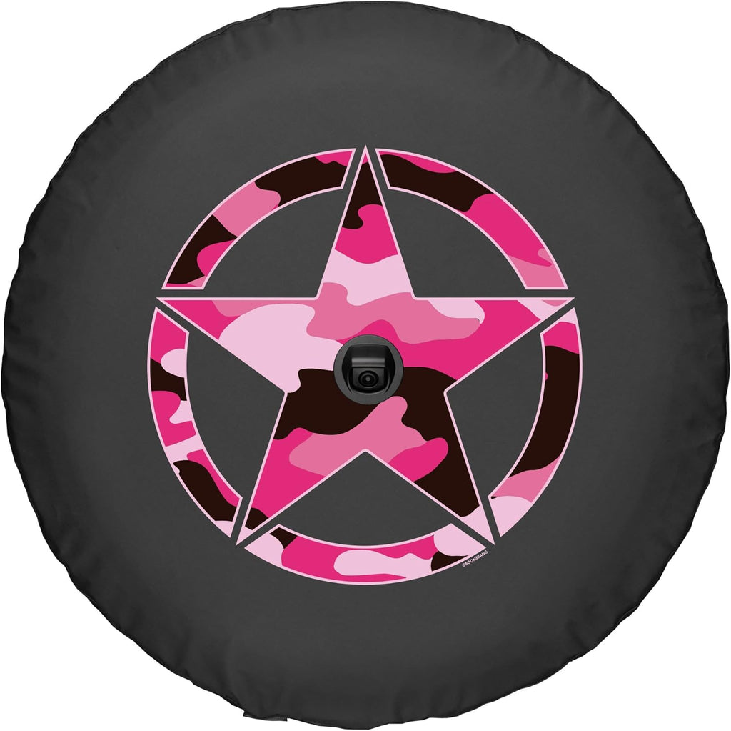 Camo Star Pink Print 32" Soft Tire Cover for Jeep Wrangler JL with Back-up Camera Pack of 2 F6132
