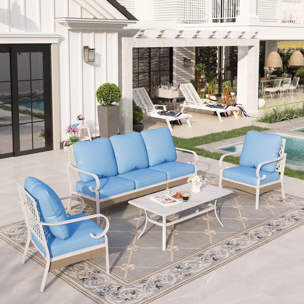 4 Piece Blue Patio Conversation Set Z659