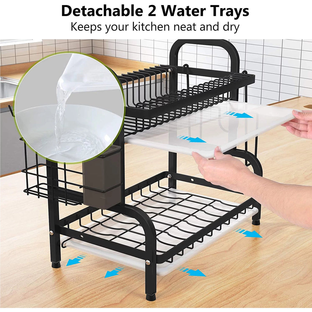 Adjustable 2-Tier Dish Drying Rack with Cutting Board Holder Z886698