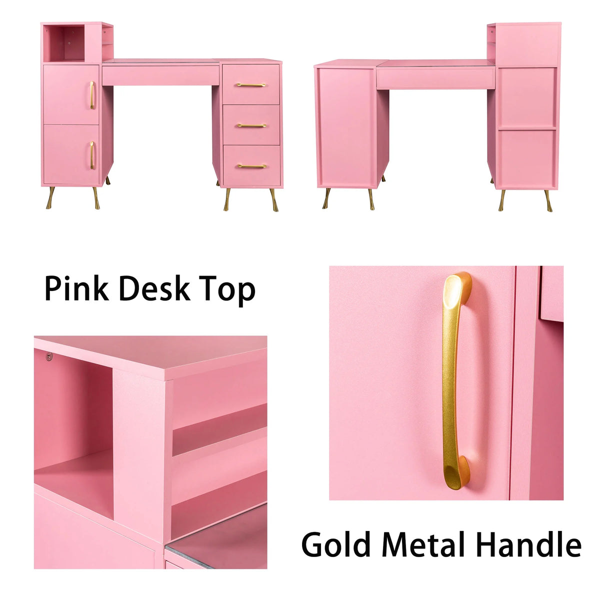 Pink 55inches Vanity Desk with 4 Drawers U598