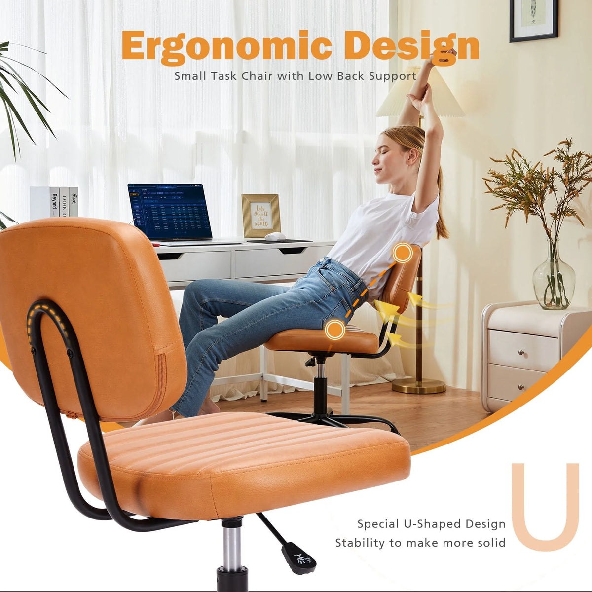 Armless Desk Chair with Wheels and Lumbar Support A802862