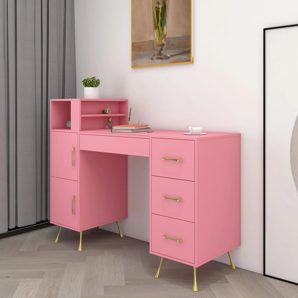 Pink 55inches Vanity Desk with 4 Drawers U598