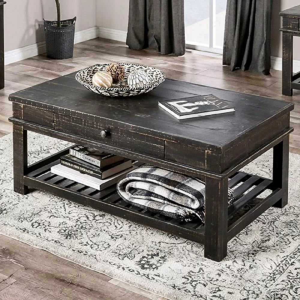 Black Solid Wood Brazilian Pine Coffee Table Set 3pcs Z358282