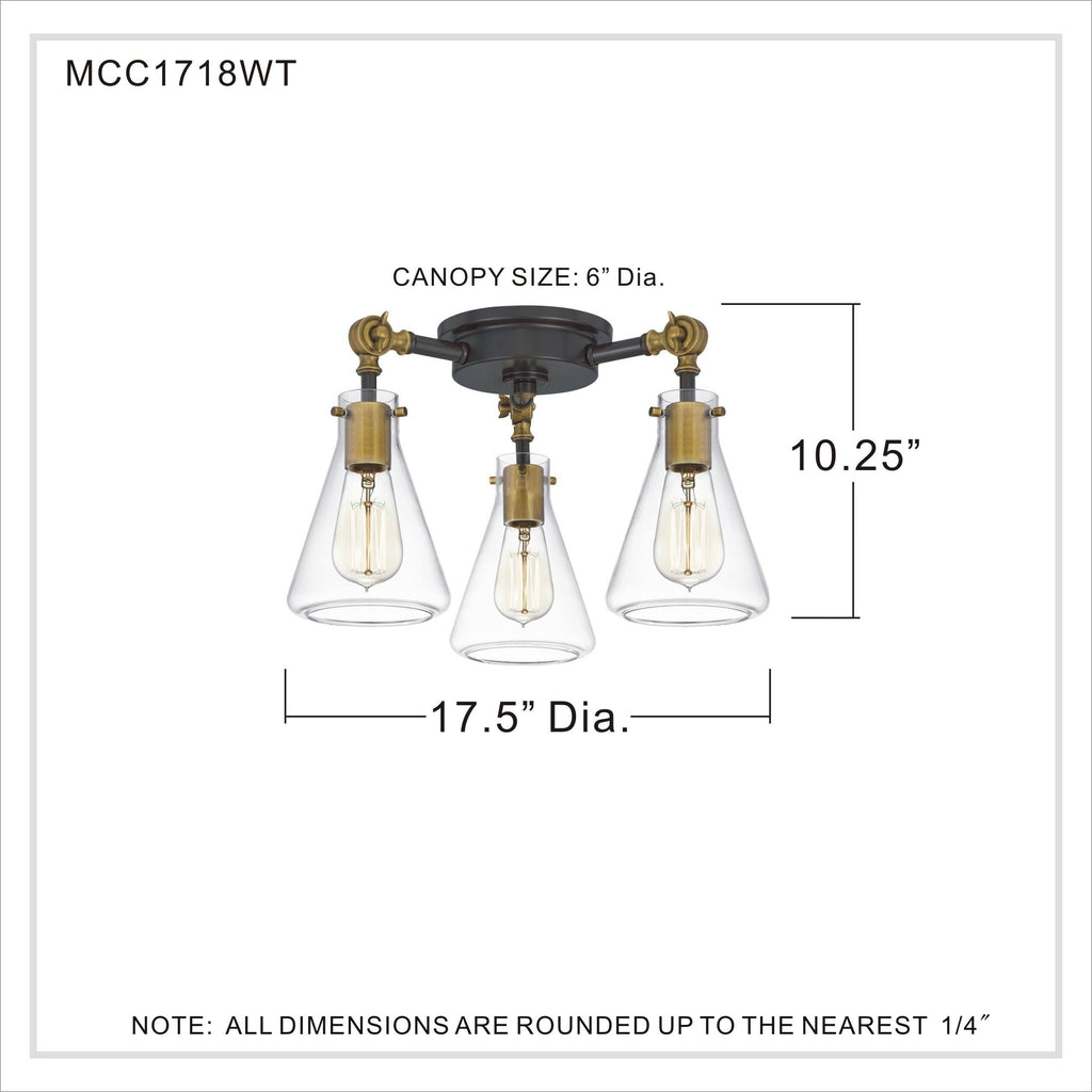 3 Light Semi-Flush Mount Western Bronze Q348054