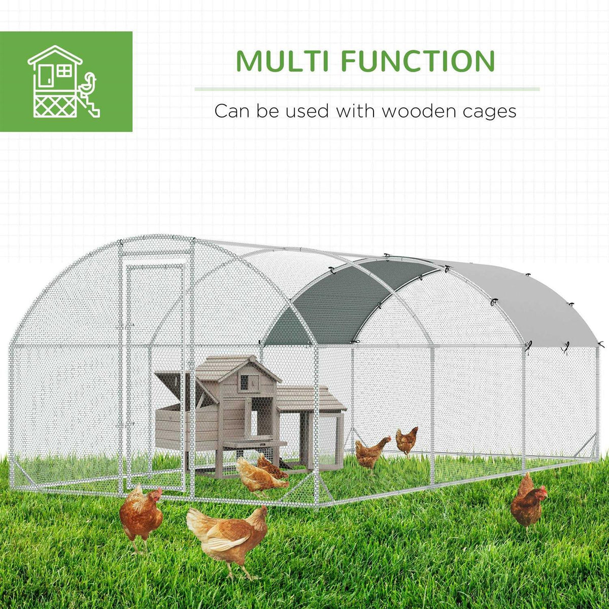 Metal Chicken Coop Walk-in Enclosure with Cover U372