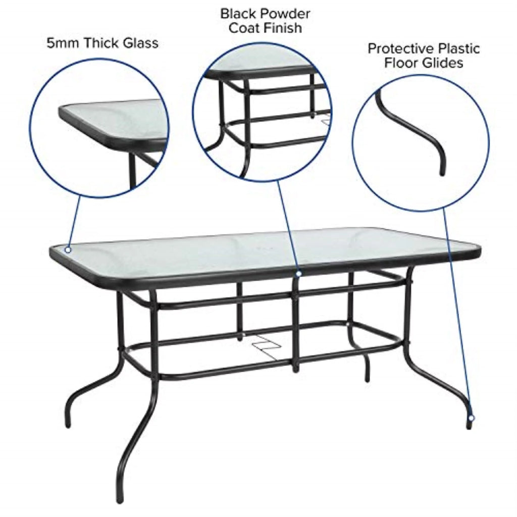 7-Piece Black Rippled Glass Patio Table Set with 6 Chairs M3924