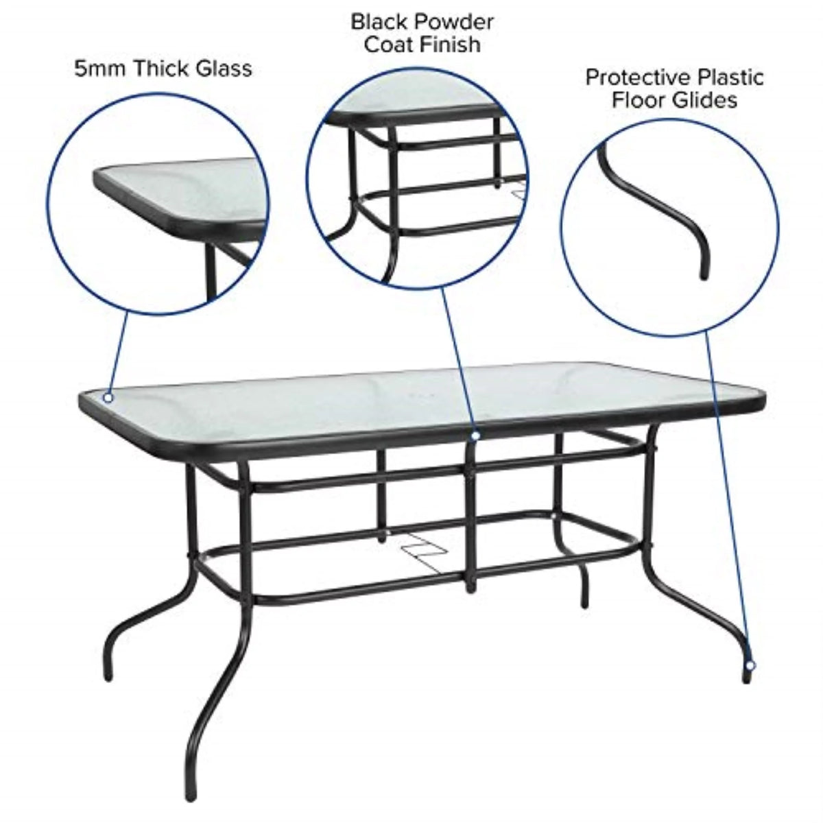 7-Piece Black Rippled Glass Patio Table Set with 6 Chairs M3924