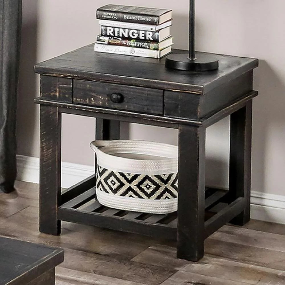 Black Solid Wood Brazilian Pine Coffee Table Set 3pcs Z358282