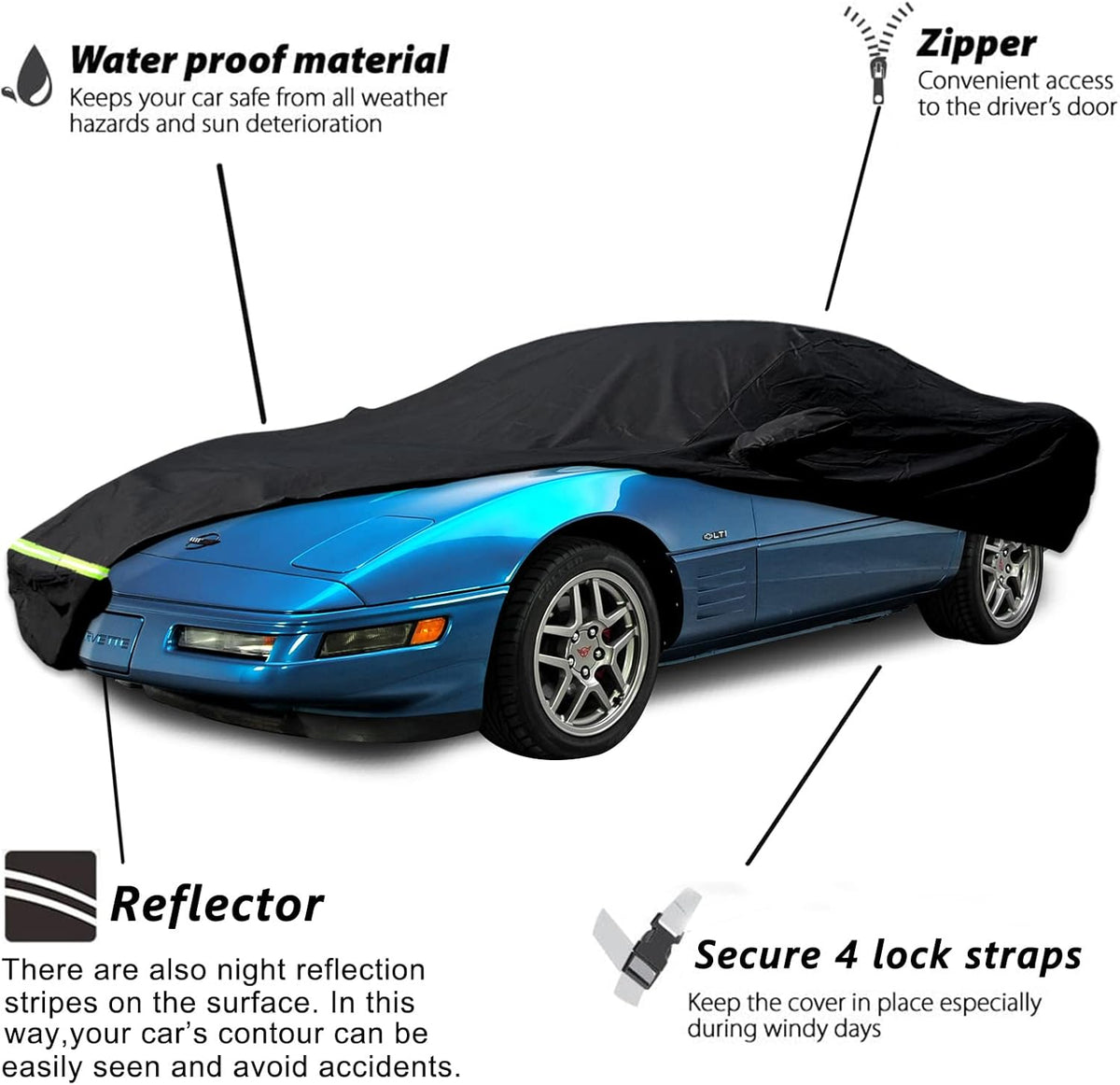 Waterproof Car Cover for C4 Corvette, 190T, Up to 200” L Z160240