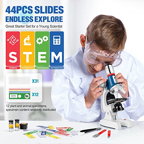 Kids Microscope Kit 100X-1200X Magnification Metal Body LED Light C20642