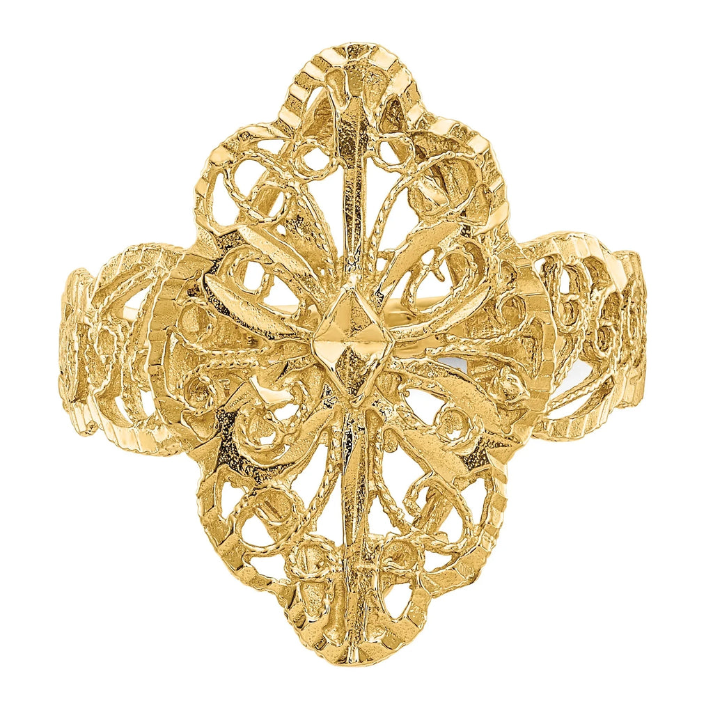 14K Yellow Gold Diamond-Cut Filigree Ring - Size 6 Y847630
