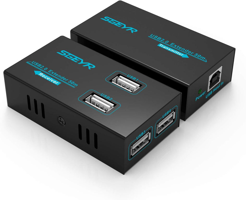 Metal USB Extender Over Cat5e/6, 50M, 4 USB 2.0 Ports, Pack of 2 L155348