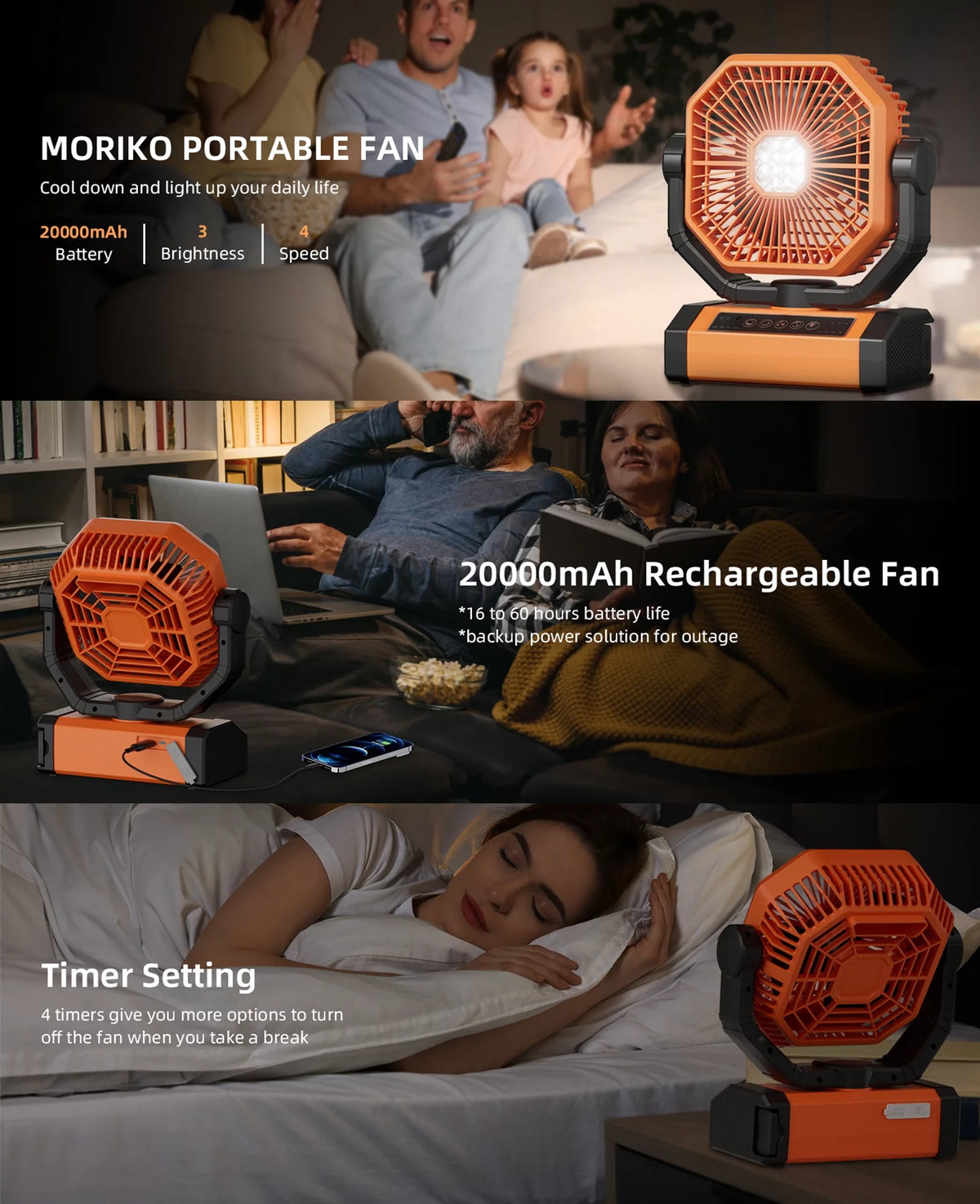 Portable Camping Fan 20000mAh Rechargeable with LED Lantern P893162