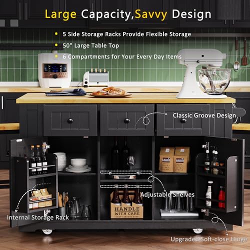 53" Kitchen Cart Island on Wheels with Power Outlet L824