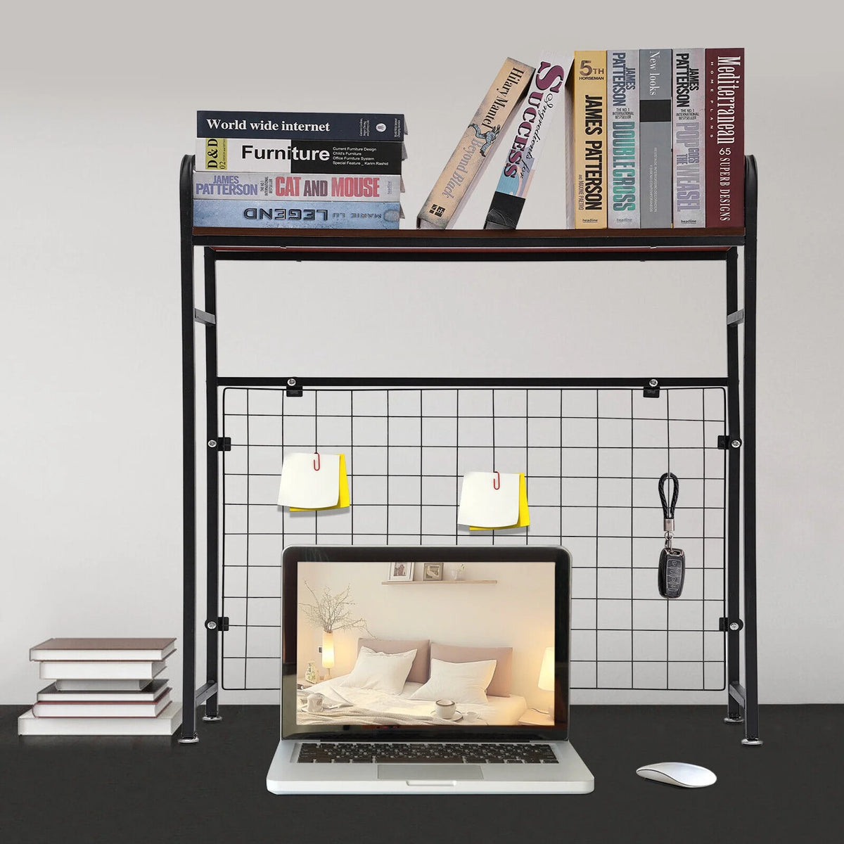 Black Bookshelf with Grid Desk Storage Shelf I5074