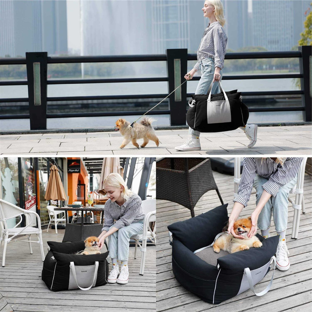 Small Dog Car Seat with Storage Pockets and Safety Leash U903