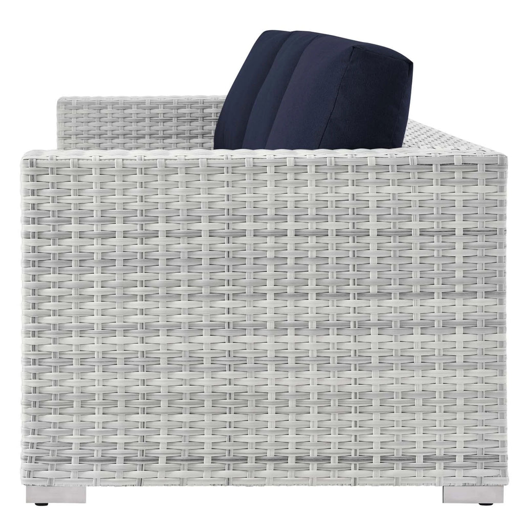 Lounge Sectional Sofa Chair Set, Rattan, Wicker, Light Grey Gray Blue Navy, Outdoor Patio Balcony Cafe Bistro Garden Furniture Hotel Hospitality C350