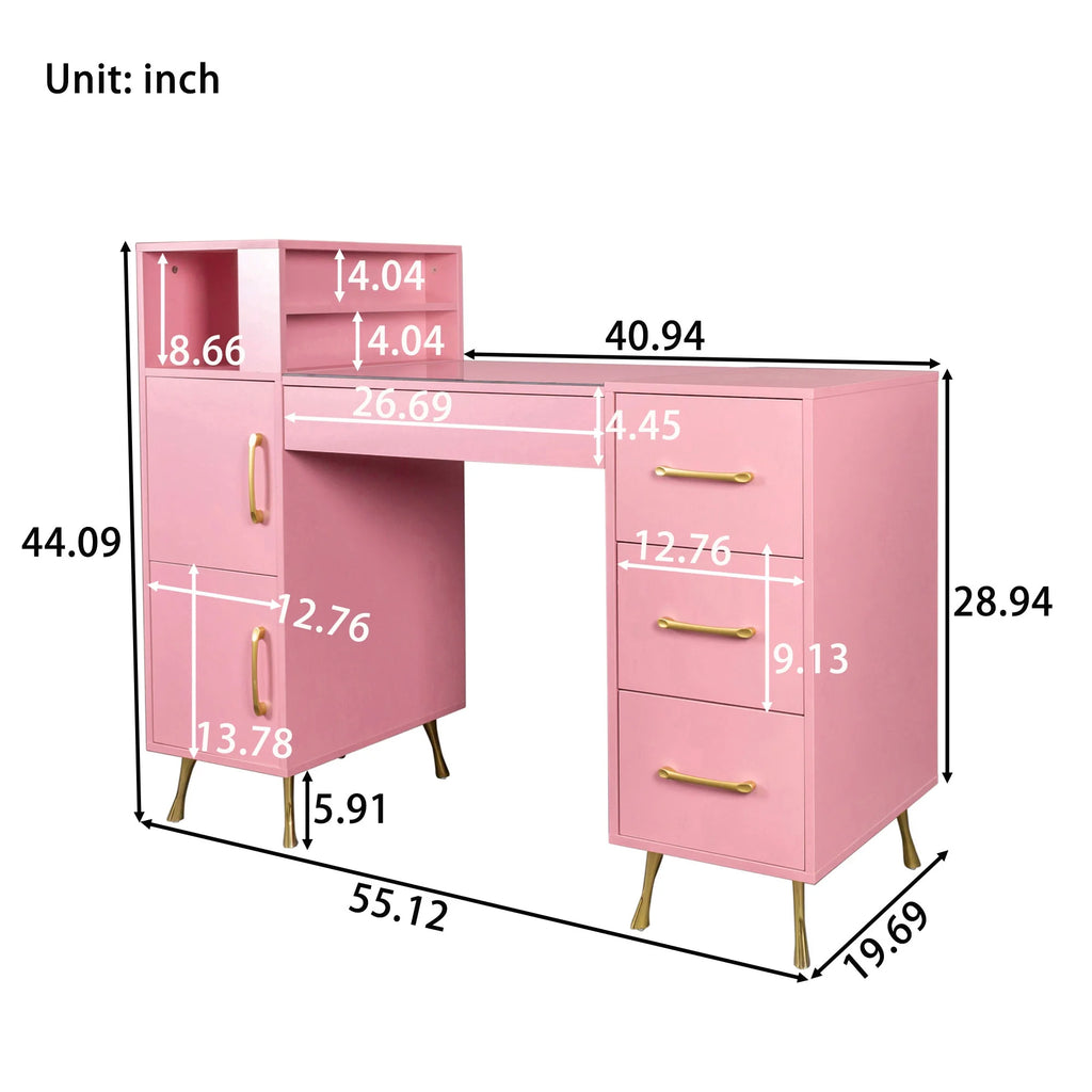 Pink 55inches Vanity Desk with 4 Drawers U598