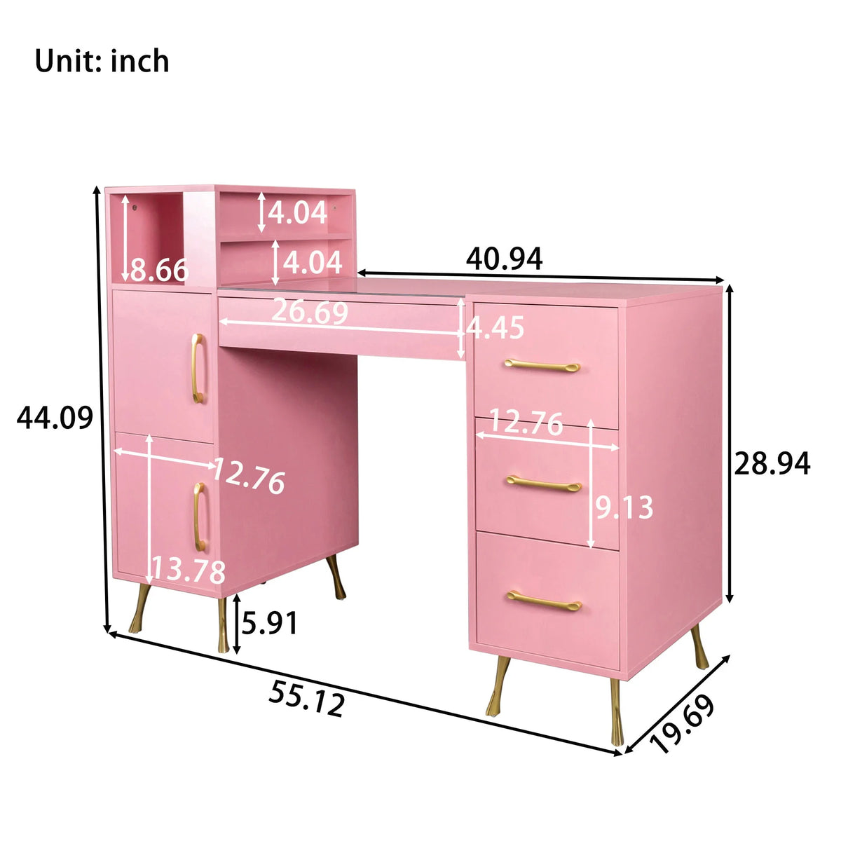 Pink 55inches Vanity Desk with 4 Drawers U598