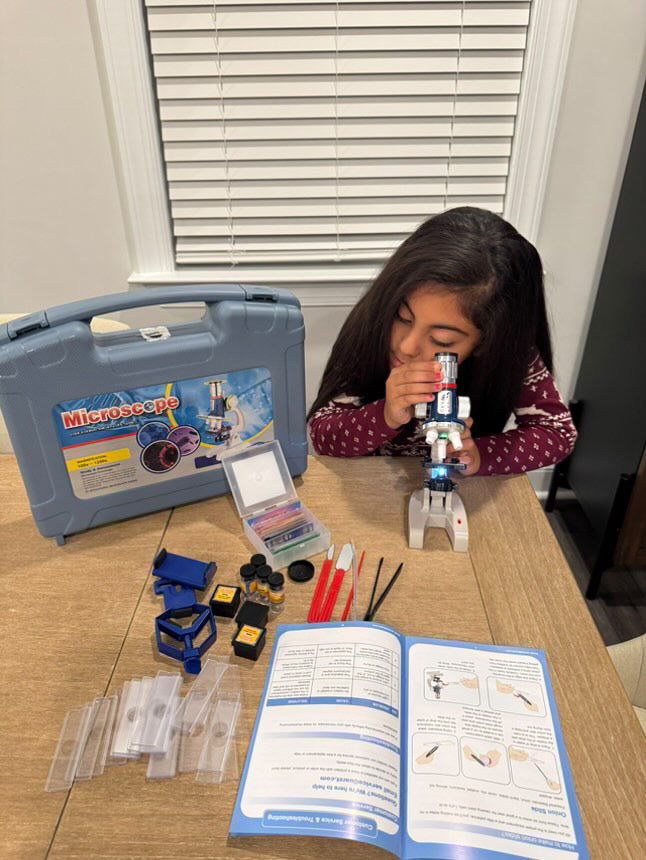 Kids Microscope Kit 100X-1200X Magnification Metal Body LED Light C20642