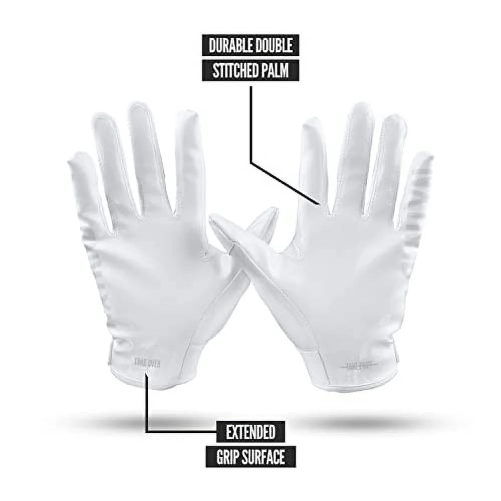 White Youth Large Sticky Receiver Football Gloves A614264