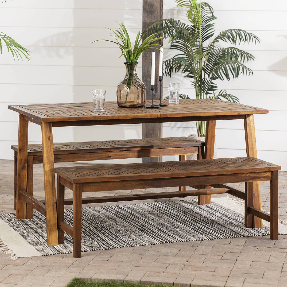 3-Piece Solid Acacia Wood Picnic Dining Set W59454
