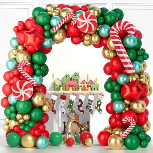 150Pcs Red Green Gold Christmas Balloon Arch Kit H179756