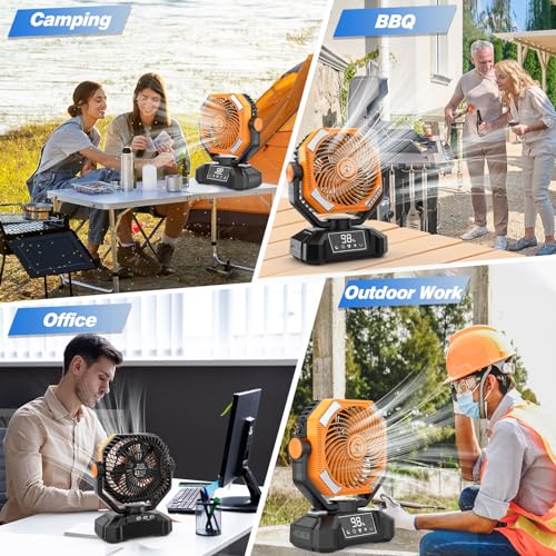 20000mAh Rechargeable Battery Powered Camping Fan with LED Lantern E124