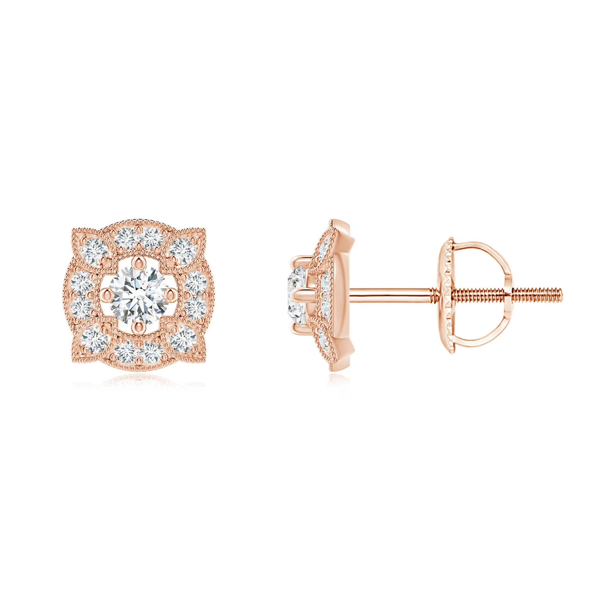 14K Rose Gold Diamond Stud Earrings Z324