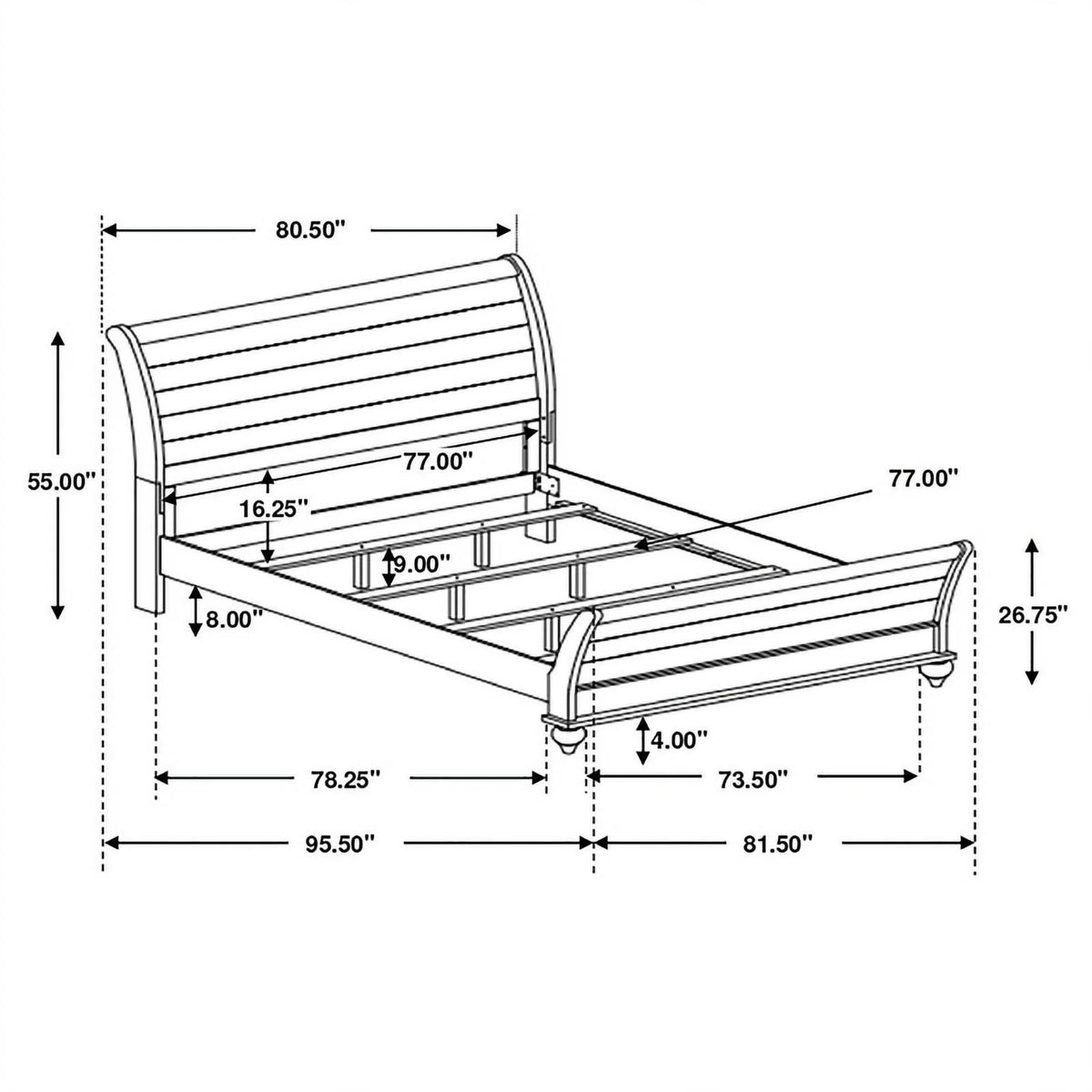 Gray Wood Eastern King Sleigh Panel Bed A9436
