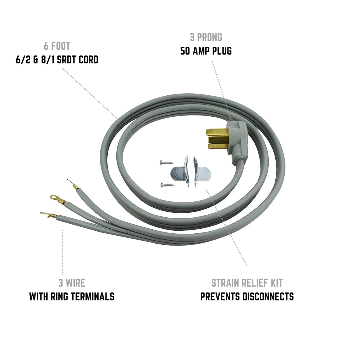 6 ft 3-Wire 50 Amp Gray Dryer Cord P92132