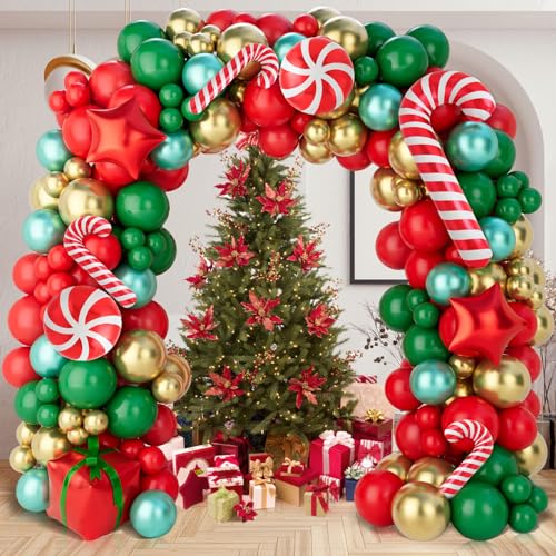 150Pcs Red Green Gold Christmas Balloon Arch Kit H179756