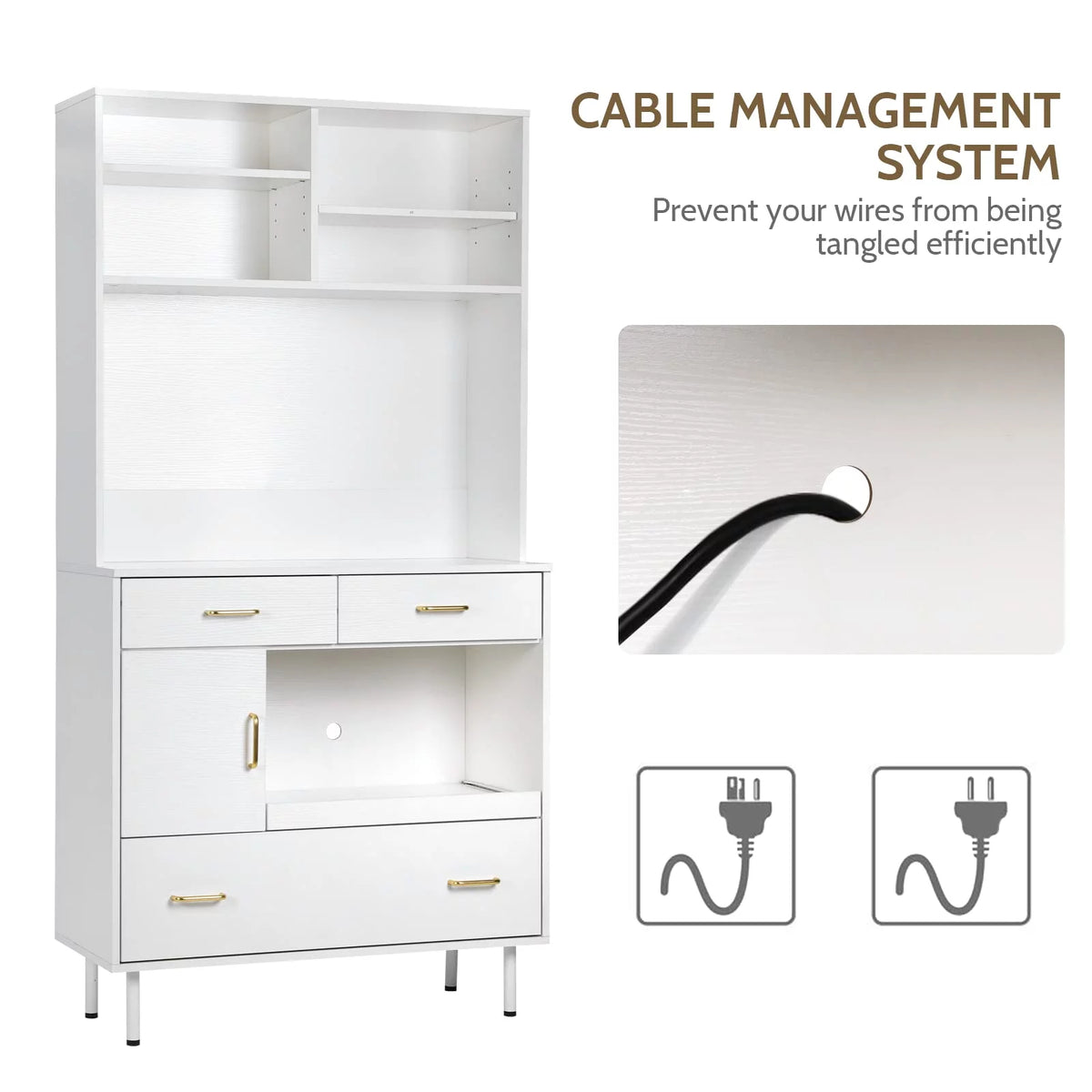 White 71'' Kitchen Pantry Storage Cabinet with 3 Drawers M4740