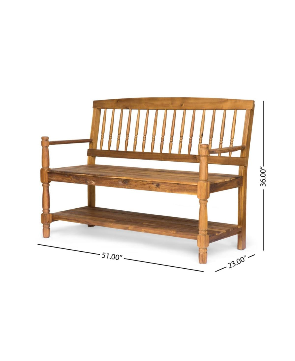 Gray Acacia Wood Bench with Shelf T897