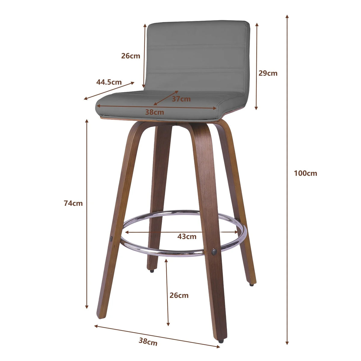 Grey PU Leather Swivel Barstool with Wood Legs O640