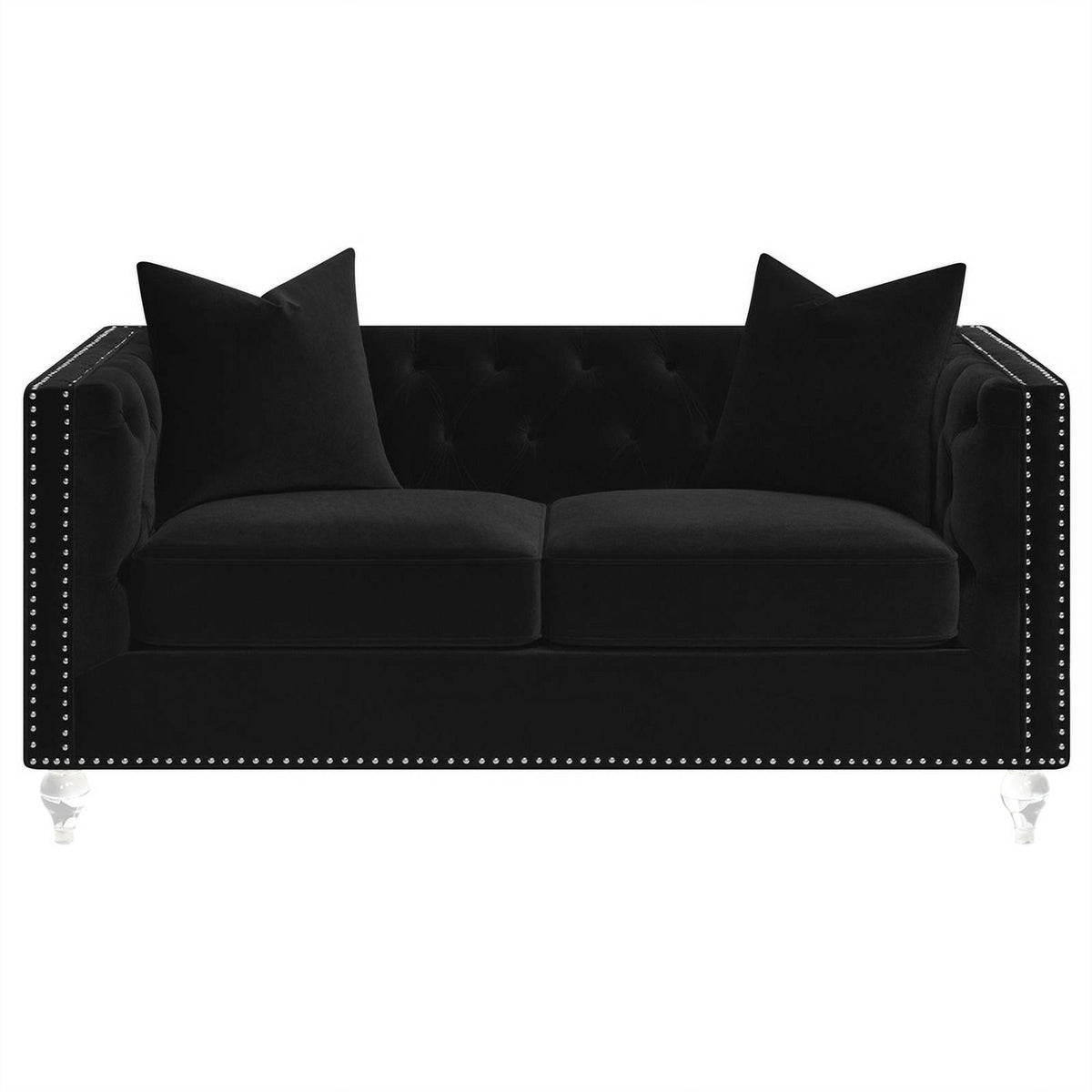 Black Velvet Tufted Arm Loveseat J10012