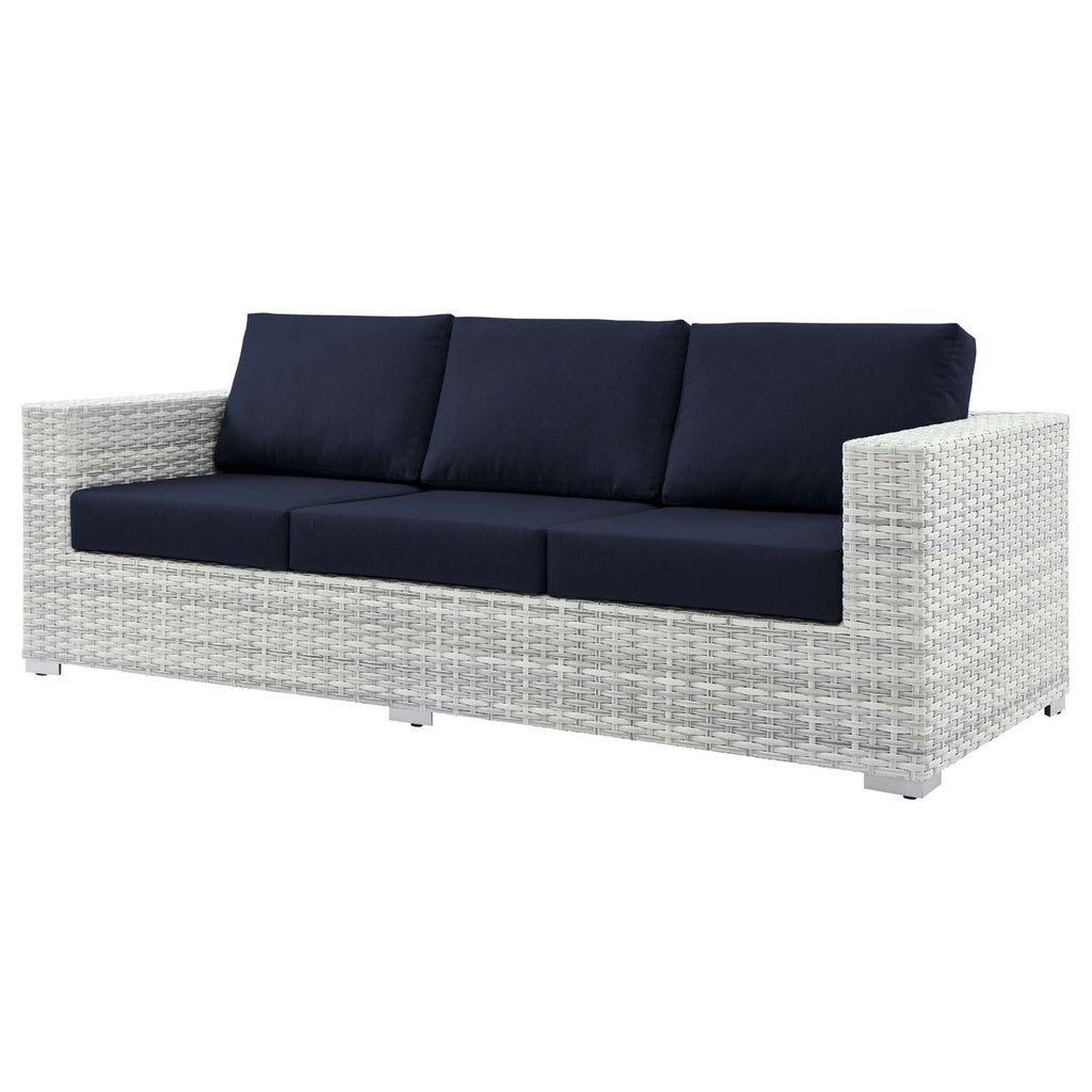 Lounge Sectional Sofa Chair Set, Rattan, Wicker, Light Grey Gray Blue Navy, Outdoor Patio Balcony Cafe Bistro Garden Furniture Hotel Hospitality C350