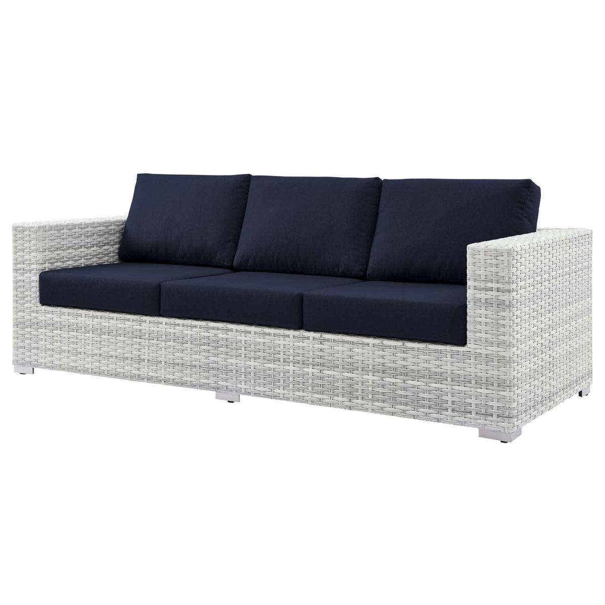 Lounge Sectional Sofa Chair Set, Rattan, Wicker, Light Grey Gray Blue Navy, Outdoor Patio Balcony Cafe Bistro Garden Furniture Hotel Hospitality C350