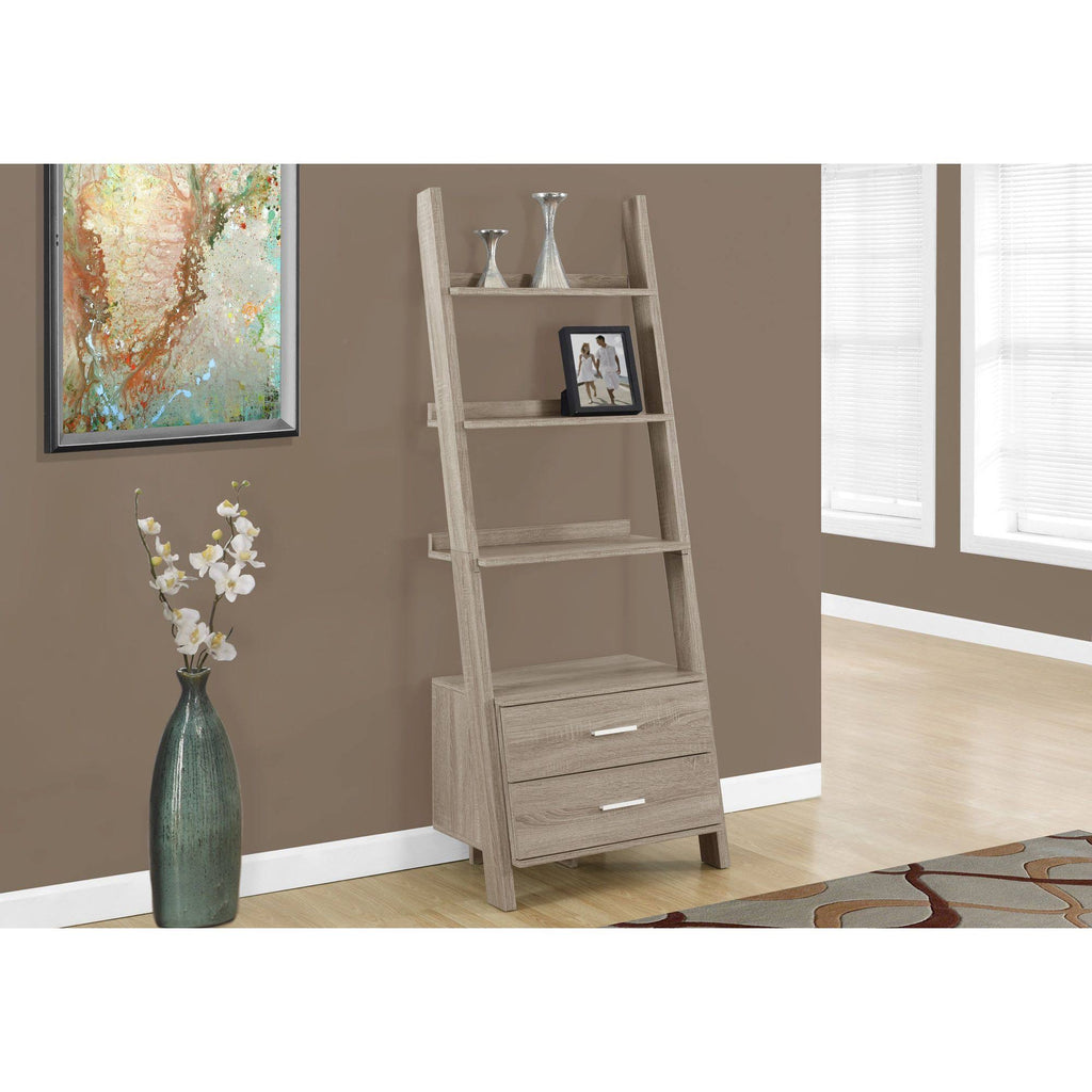 Taupe Brown Rectangular Ladder Bookcase G81286
