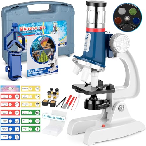 Kids Microscope Kit 100X-1200X Magnification Metal Body LED Light C20642